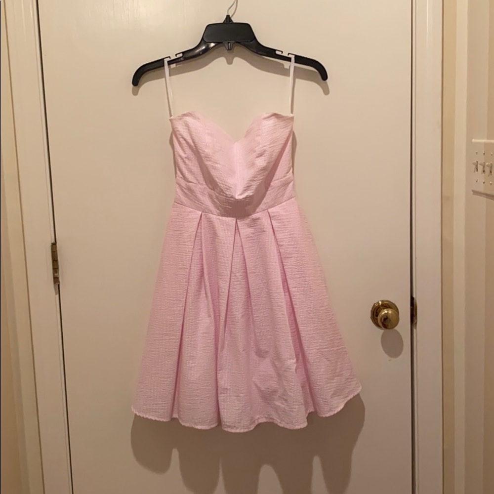 Lauren James pink seersucker strapless dress XS